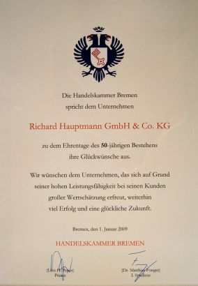 2009 die Richard Hauptmann GmbH & Co. KG feiert Ihr 50 jähriges Firmenjubiläum.
